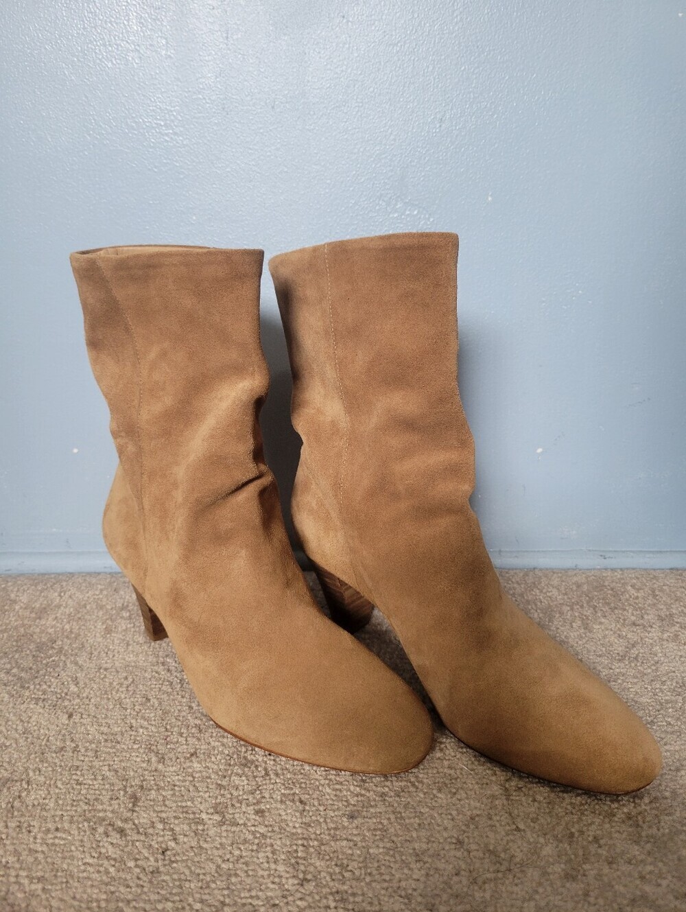 Polo Ralph Lauren Slouchy Suede Ankle Mid-Heel Boots Tan Brown Size 7B